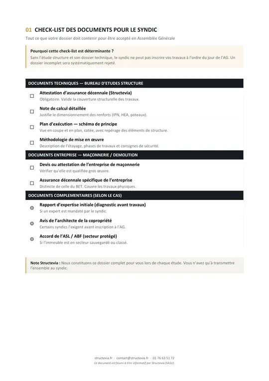 Aperçu de la check-list des documents à fournir au syndic
